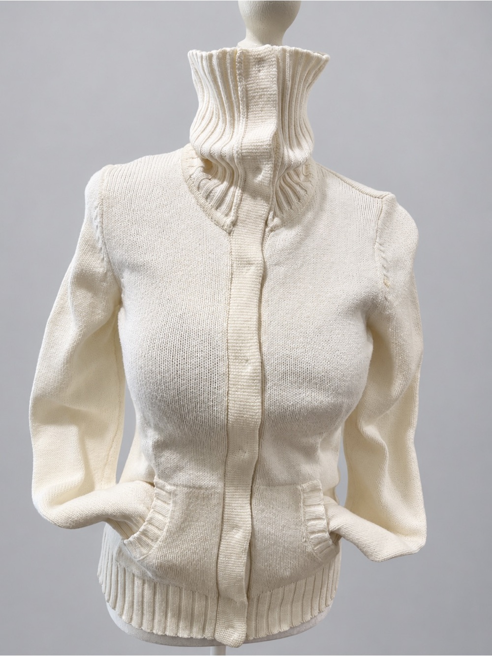 GAP Ivory Cotton Blend Snap Front Funnel Neck Cardigan Sweater M